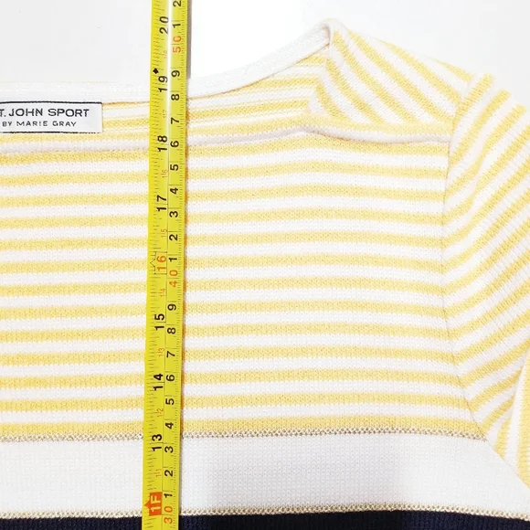 St. John Sport by Marie Gray Vintage Navy & Yellow Stripe Santana Knit Top Sz S - Picture 10 of 11